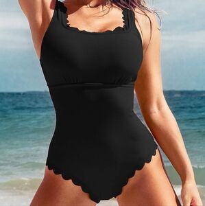 NEW Charmo Black Scalloped One Piece Bathing Suit
